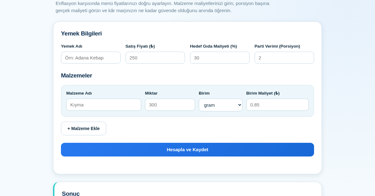 Menü Fiyat Hesaplayıcı